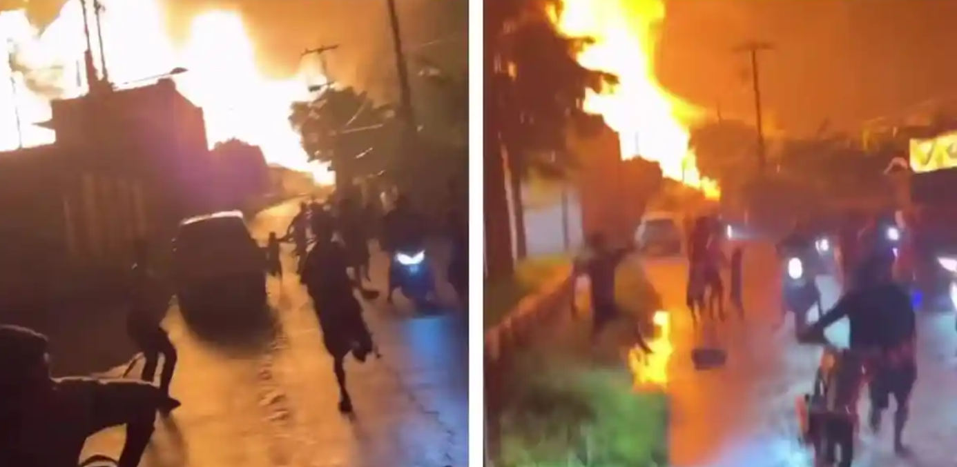 Tangkapan layar warga saat merekam ledakan hebat yang terjadi di area SPBE Cimuning dari kejauhan.